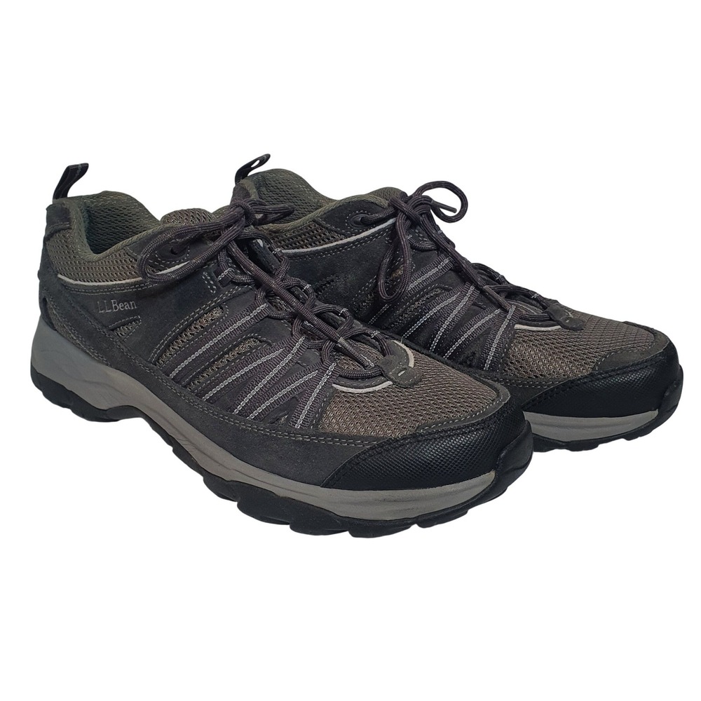 LL Bean Mens Trail Model Hiking Shoes Gray Suede Mesh Low Top 12 Sneakers Tennis
